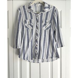 Eden & Olivia Shirt Size S Blue White Striped Adjustable Sleeves